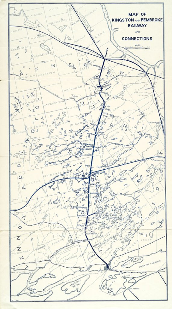© Canadian Pacific Railway (CPR), “Kingston & Pembroke Railway” map (1899), from Library and Archives Canada/Merrilees Transportation collection, Canada, by Train, JPEG files, http://www.collectionscanada.gc.ca/trains/021006-2060.01-e.html#g